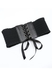 1pc European & American Ins Style Adjustable Lace-Up Elastic Waist Belt Valentine's Day Valentines Summer, School Fall, Autumn, Halloween - Black - View 2