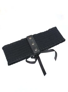 1pc European & American Ins Style Adjustable Lace-Up Elastic Waist Belt Valentine's Day Valentines Summer, School Fall, Autumn, Halloween - Black - View 4