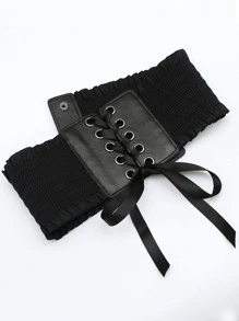 1pc European & American Ins Style Adjustable Lace-Up Elastic Waist Belt Valentine's Day Valentines Summer, School Fall, Autumn, Halloween - Black - View 5