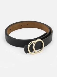 1pc Women Black Simple Button Decorated Waist Belt, European And American Style