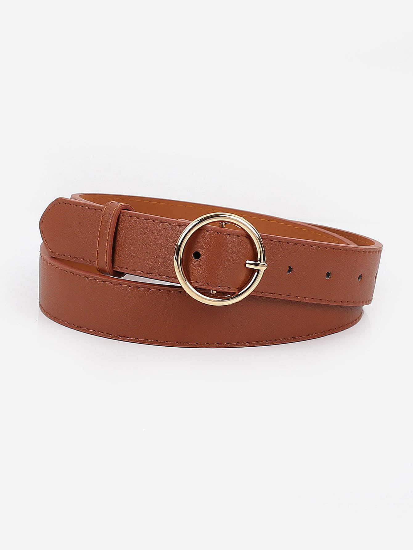 Circle Buckle Belt - Brown - View 1
