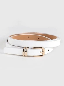 1pc Fashionable Casual Simple All-Match Button Thin Belt For Women Summer, School Fall, Autumn, Halloween - White - View 3