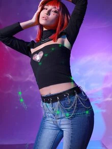 Moon & Chain Decor Belt - Black - View 3