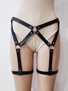 Ring Decor Harness Garter Belt - Black - View 4