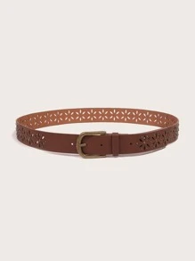 Hollow Out PU Buckle Belt - Coffee Brown - View 2
