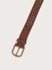 Hollow Out PU Buckle Belt - Coffee Brown - View 3
