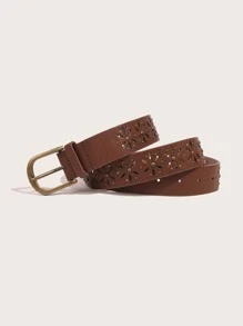 Hollow Out PU Buckle Belt - Coffee Brown - View 4