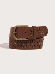 Hollow Out PU Buckle Belt - Coffee Brown - View 5