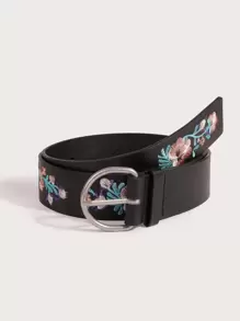 Flower Embroidered Belt - Black - View 1