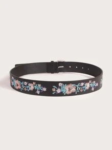 Flower Embroidered Belt - Black - View 2