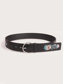 Flower Embroidered Belt - Black - View 3
