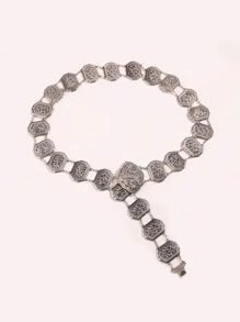 紋理金屬鏈條腰帶 - 銀色 - 查看 1