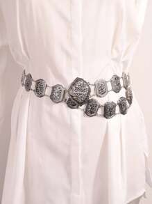 紋理金屬鏈條腰帶 - 銀色 - 查看 2