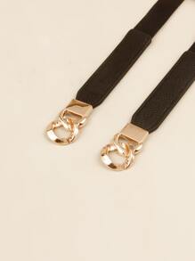 鍊環裝飾復古腰帶 - 黑色 - 查看 7