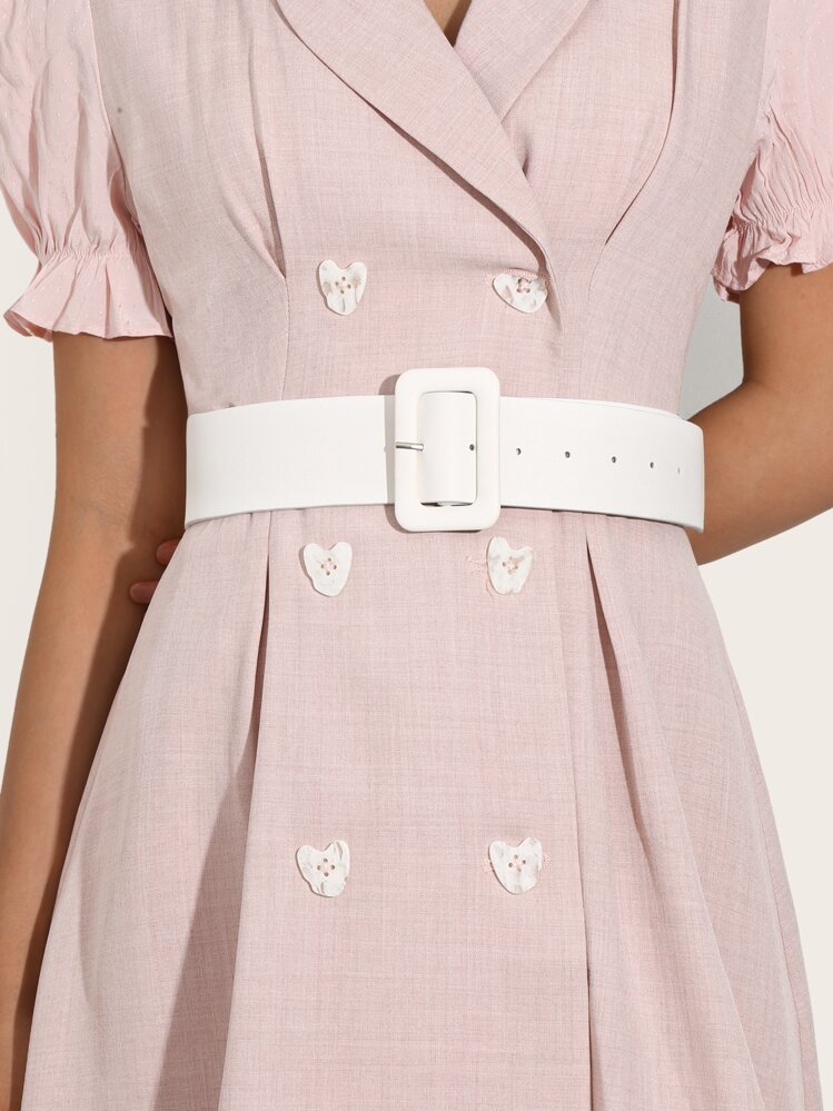 Geo Buckle Wide Belt - White - View 1