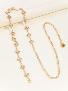 Rhinestone Decor Chain Belt - Gold - View 1