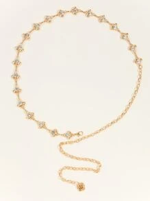Rhinestone Decor Chain Belt - Gold - View 2