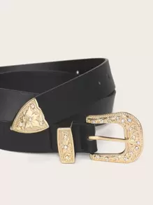 时尚水钻装饰牛仔裤腰带，波西米亚风，万圣节，夏季，学校，秋季，万圣节 - 黑色 - 查看 3