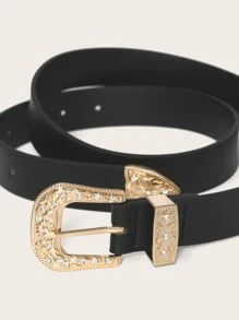 时尚水钻装饰牛仔裤腰带，波西米亚风，万圣节，夏季，学校，秋季，万圣节 - 黑色 - 查看 4