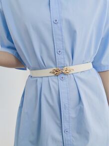 扣飾鬆緊腰帶 - 白色 - 查看 5