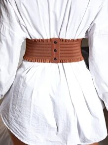 1 pieza Cinturón de estilo europeo con cordones y cintura elástica fruncida, color marrón café - Café integral - Ver 4