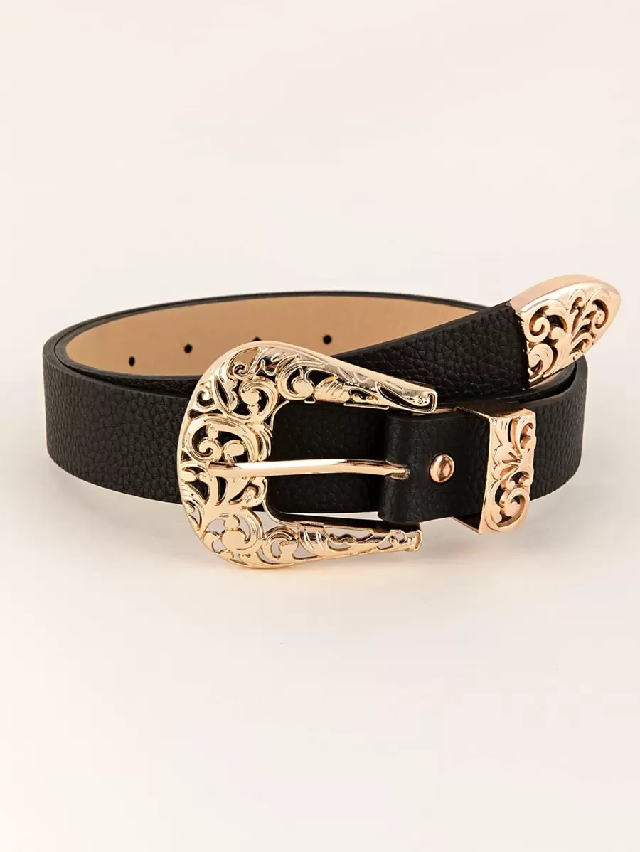 Cinturón hebilla estilo boho western, para verano, escuela, otoño, Halloween - Negro - Ver 1