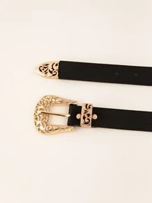 Cinturón hebilla estilo boho western, para verano, escuela, otoño, Halloween - Negro - Ver 4