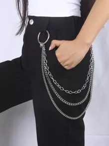 Layered Metal Pant Chain - Silver - View 1