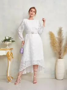 SHEIN Vestido roto túnica bajo asimétrico sin cinturón - Blanco - Ver 1
