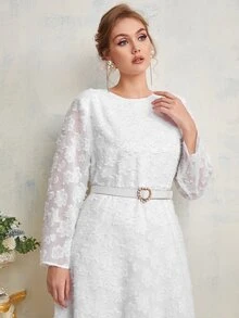 SHEIN Vestido roto túnica bajo asimétrico sin cinturón - Blanco - Ver 3