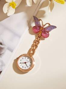 Broche de Reloj cuarzo con diseño de mariposa - Oro rosa - Ver 1