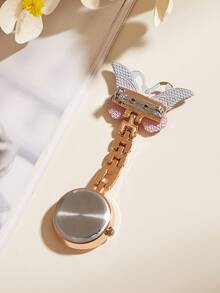 Broche de Reloj cuarzo con diseño de mariposa - Oro rosa - Ver 3