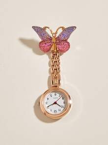 Broche de Reloj cuarzo con diseño de mariposa - Oro rosa - Ver 4