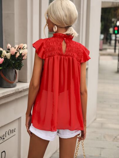 カジュアル フリル シャーリング プレーン レディース ブラウス