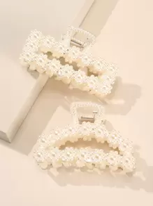 2 件仿珍珠装饰发夹优雅爪夹发夹发夹发夹发夹发夹发夹，学校用品，学院，珍珠发饰秋冬蝴蝶结适合度假装女士