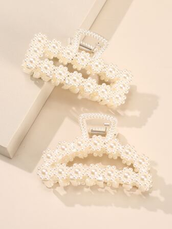 2 st. konstpärldekor hårklo eleganta klospännen hårspännen hårkäkspänne hårklämmor hårklämmor hårfångare klämma, skolgrejer, college, pärlhåraccessoarer höst vinterrosetter för semesterkläder kvinna