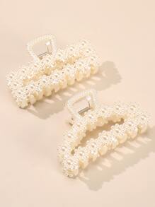 2 件仿珍珠装饰发夹优雅爪夹发夹发夹发夹发夹发夹发夹，学校用品，学院，珍珠发饰秋冬蝴蝶结适合度假装女士