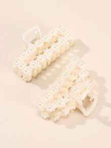 2 件仿珍珠装饰发夹优雅爪夹发夹发夹发夹发夹发夹发夹，学校用品，学院，珍珠发饰秋冬蝴蝶结适合度假装女士