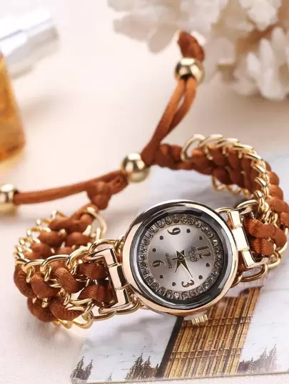 sloggi 女士手表 水钻装饰圆形指针石英表 节日作为学生返校礼物