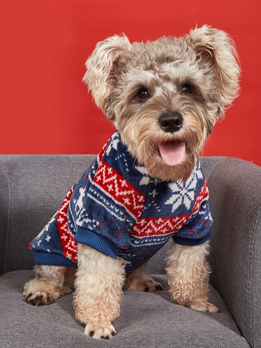 1 pieza Sudadera reversible de forro polar cálida para mascotas, estilo navideño para gatos y perros, otoño/invierno - Multicolor - Ver 1