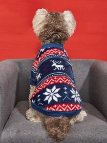 1 pieza Sudadera reversible de forro polar cálida para mascotas, estilo navideño para gatos y perros, otoño/invierno - Multicolor - Ver 4