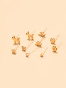 36pairs Plastic Star Heart Butterfly Women's Stud Earrings Set (Random Styles) - Yellow Gold - View 3