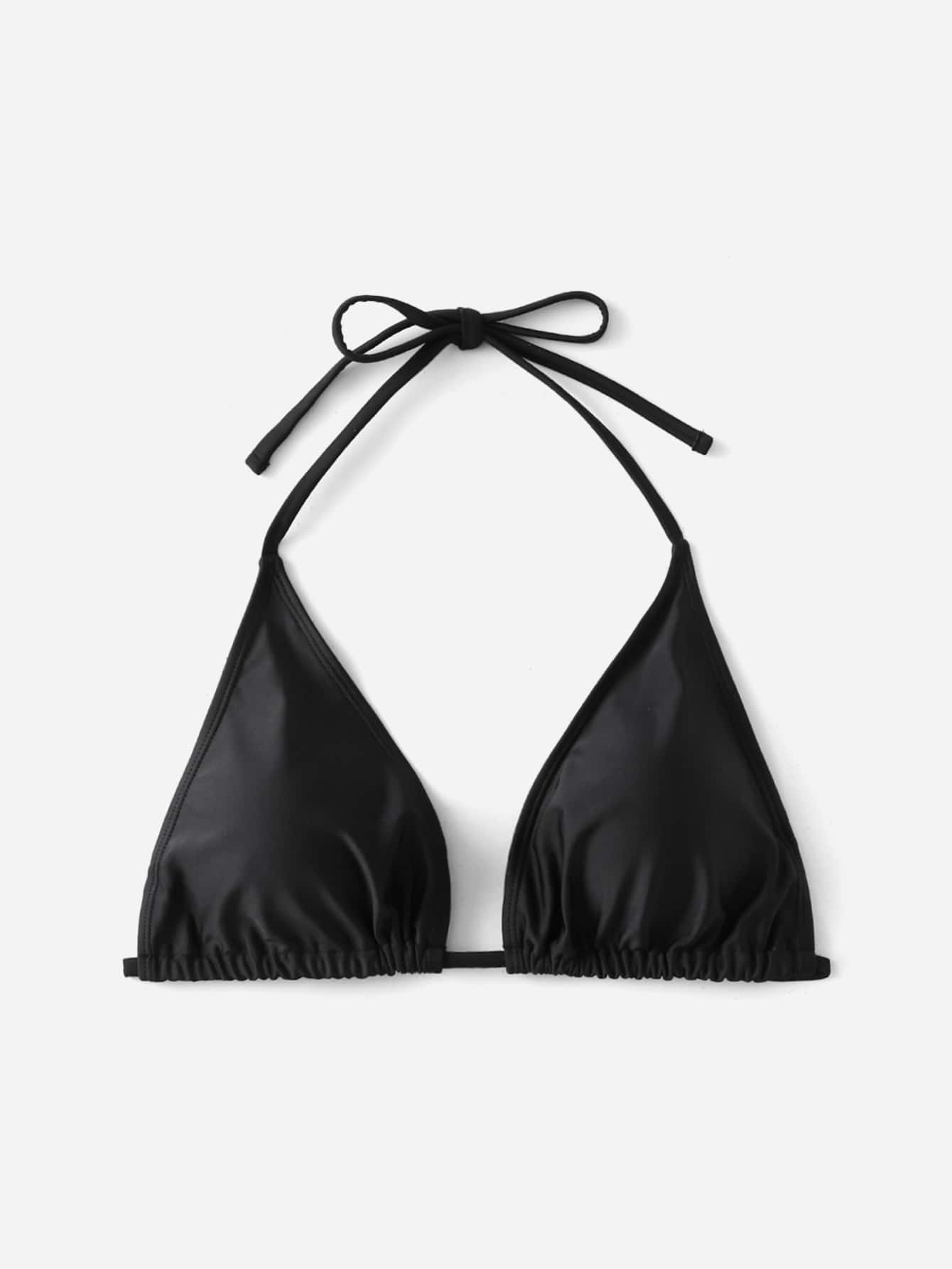 Swim Vcay Summer Beach Plus Halter Triangle Bikini Top - Black - View 1
