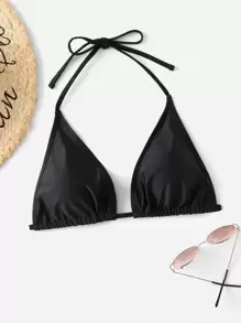 Swim Vcay Summer Beach Plus Halter Triangle Bikini Top - Black - View 4