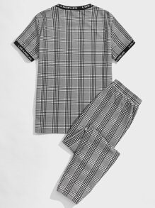 GENTILAND Hombres con estampado de cuadros & con bordado de dibujos animados Camiseta & de cintura con cordón Pantalones - Gris - Ver 2