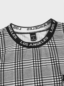 GENTILAND Hombres con estampado de cuadros & con bordado de dibujos animados Camiseta & de cintura con cordón Pantalones - Gris - Ver 4
