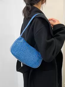 Crocodile Embossed Bag - Blue - View 3