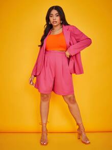 SHEIN Set blazer monocolore con bottone frontale e shorts con zampa ampia suit