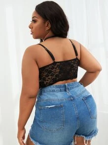 Plus Floral Lace Underwire Bra - Black - View 2