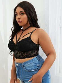 Plus Floral Lace Underwire Bra - Black - View 5